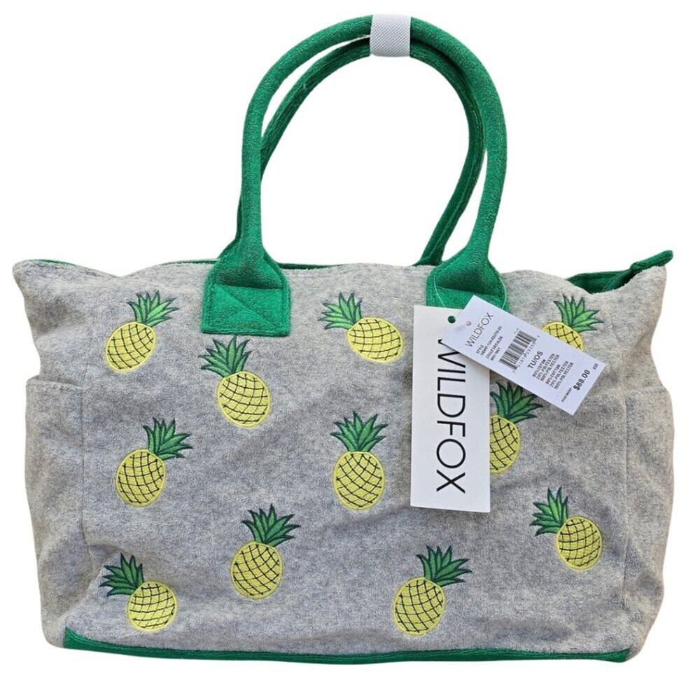 NWT WILDFOX Pineapple Tote Bag Cotton Grey Green Yellow Crossbody Travel New